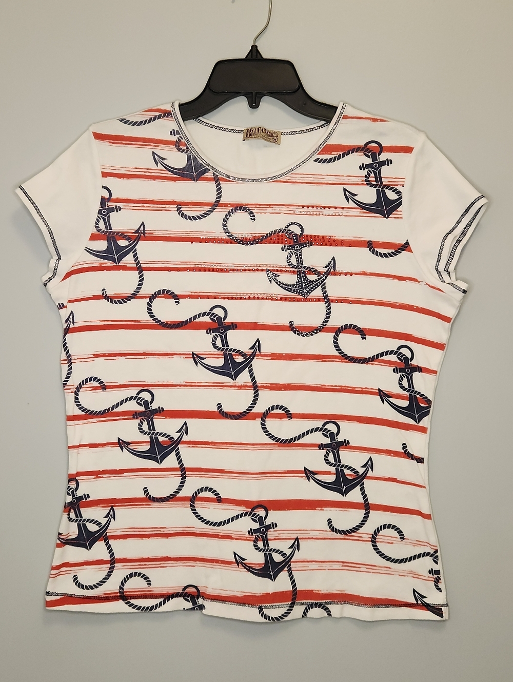 Blue Canyon Clothing Nautical Anchor Stripe Short Sleeve Tee Size XL
